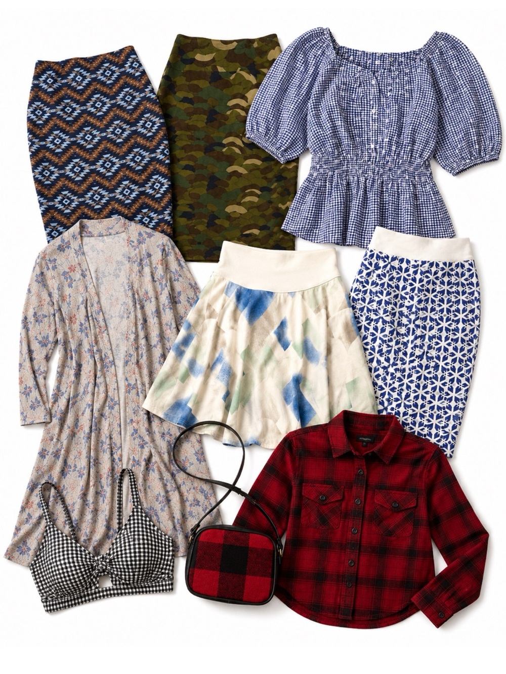 Size XL-1X Women’s Mixed Clothing Lot of 9 Skirts Tops Cardigan Bag